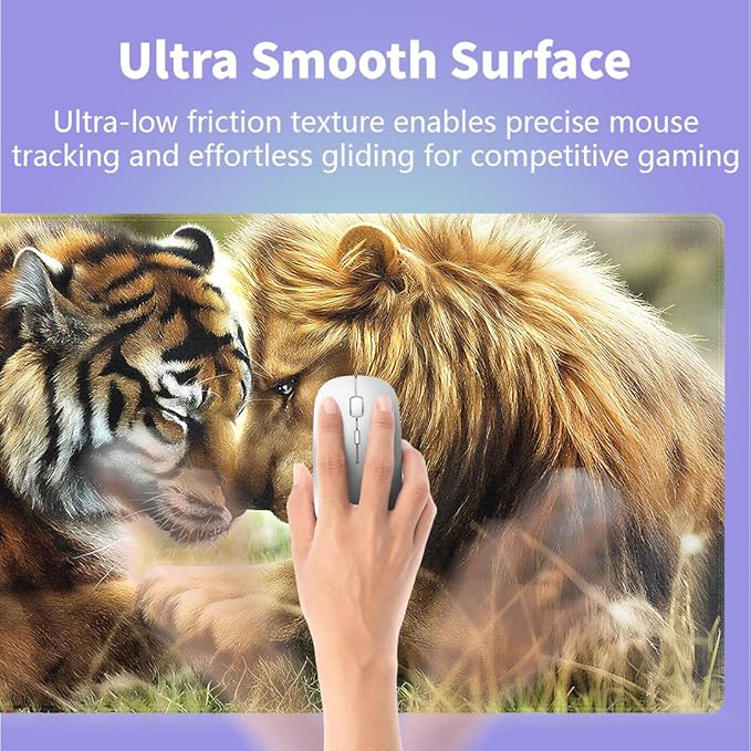 Large Gaming Mouse Pad (31.5" x 15.8") - Lion and Tiger Natural Predators Share A Peaceful Moment Together, Extra XXL Office Accessories, Premium Stitched Anti-Slip Office Desk Mat