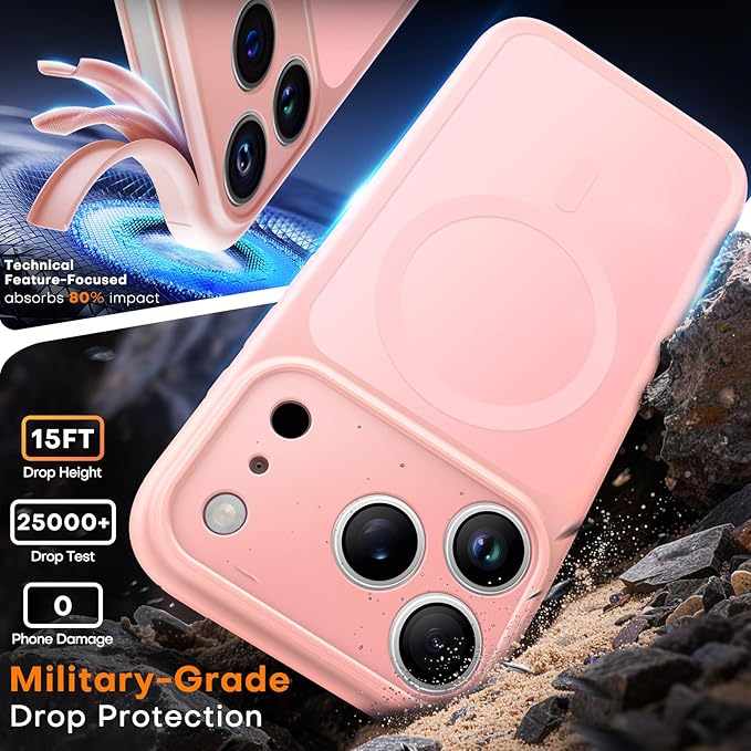 TAURI for iPhone 17 Pro Max Case, Compatible with MagSafe, (Full Camera Protection) Camera Control Cover Solid-Color Matte Magnetic 17 Pro Max Phone Case, Pink