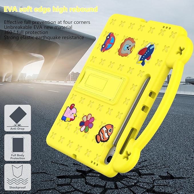 AKABEILA Compatible with Samsung Galaxy Tab A11+ 2025 Tablet Case, Kids Friendly Universal Lightweight Shockproof Protective Case with Shoulder Strap & Stand Handle Yellow