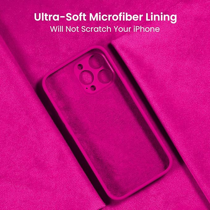 FireNova Designed for iPhone 15 Pro Case, Silicone Upgraded [Camera Protection] Phone Case with [2 Screen Protectors], Soft Anti-Scratch Microfiber Lining Inside, 6.1 inch, Hot Pink