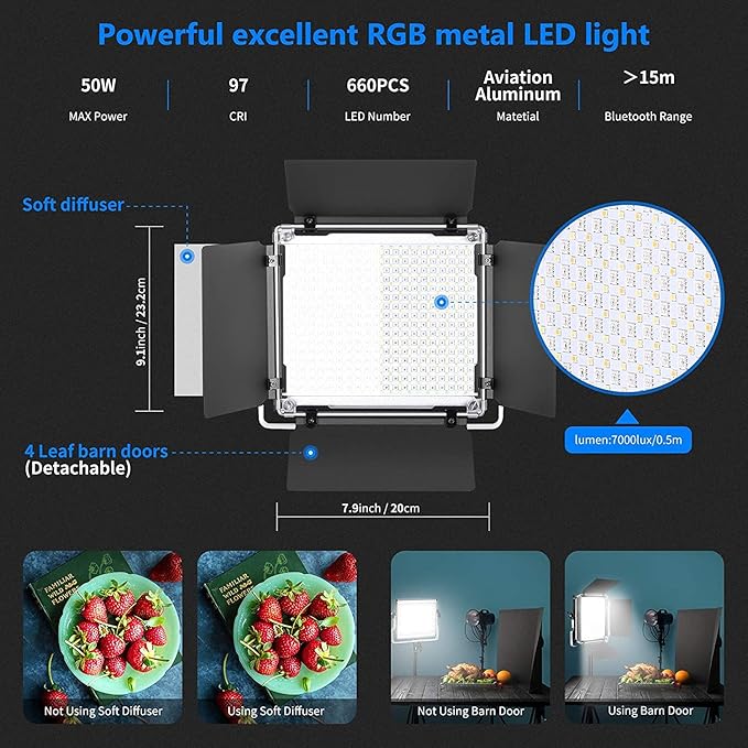 NEEWER 660 PRO RGB Led Video Light with APP Control/Barn Door/U Bracket, 360° Full Color, CRI 97+, 50W Panel Studio Light for Gaming Live Streaming YouTube Webex Recording Filming Photography