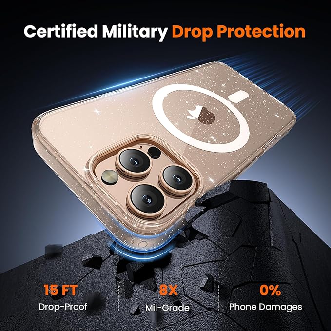 toushion 3 in 1 for iPhone 16 Pro Case Clear, Not Yellowing, Screen Protector*1 Camera Lens Protector*1, Military-Grade Protection for iPhone 16 Pro Phone Case 6.3 inch Clear Glitter
