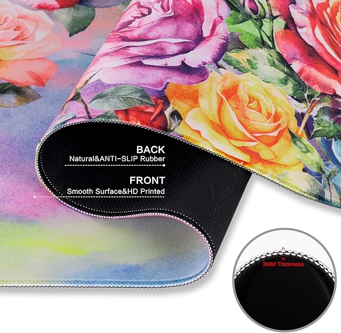 Colorful Large Mouse Pad, Pink Floral Desk Mat for Desktop, Women Girls Waterproof Gaming Mousepad, Computer PC Laptop Protector Writing Pads for School Office Home 31.5" x 15.7", Floral
