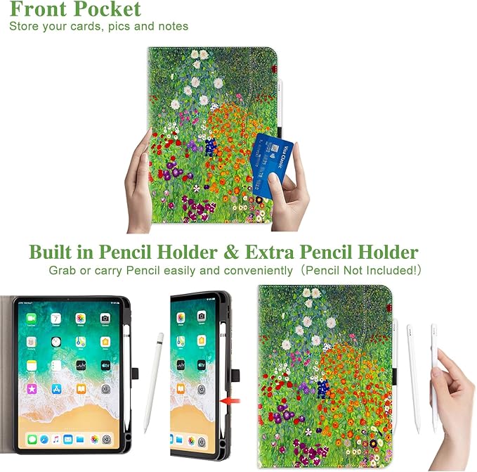 Vimorco for iPad Air M4/M3/M2 11 Inch Case 2026/2025/2024, for iPad Air 5th/4th Gen Cases 10.9-inch, for iPad Pro 11 Inch Case 4th/3rd/2nd/1st Generation, Pencil Holder/Hand Strap/Pocket, Garden