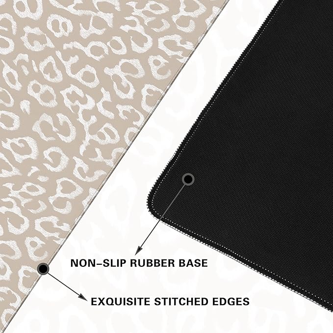 Desk Cover Mat, XXL Large Mouse Pad, Computer Laptop Mat Desk Decor for Office Game Home 31.5 X 15.7 Inch (Beige Leopard Print)