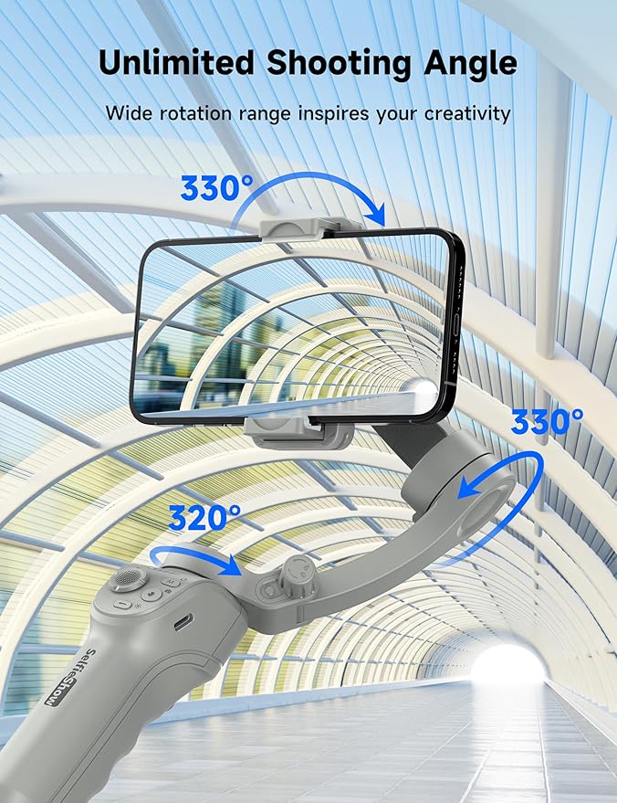 Gimbal Stabilizer for Smartphones, 3-Axis Phone Gimbal, Intelligent Gimbals with Face/Object Tracking, Portable and Foldable, Vlogging Stabilizer for Android and iPhone 15 14 13 12, YouTube TikTok