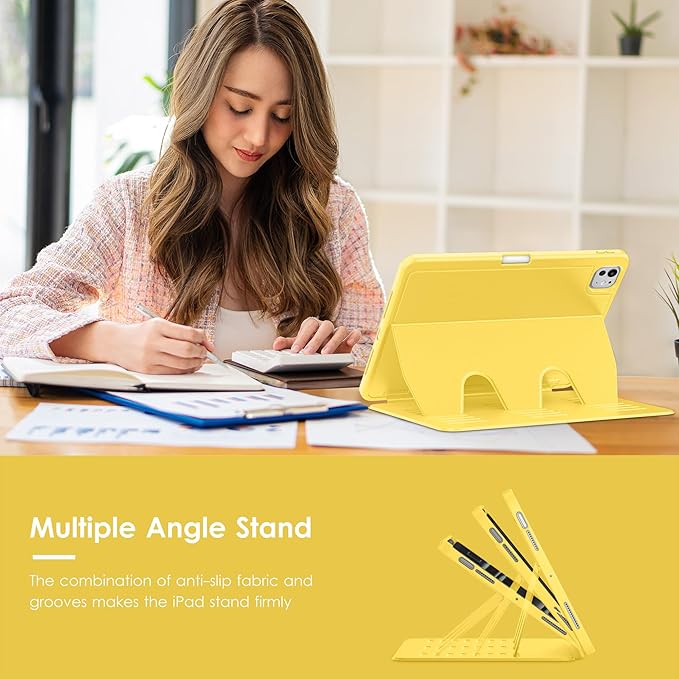 VIKESI Case for iPad Pro 11 inch (M5/M4) 2025/2024,Multiple Angles Stand Cover,Soft Back,Pencil Holder,and Auto Sleep/Wake,Yellow