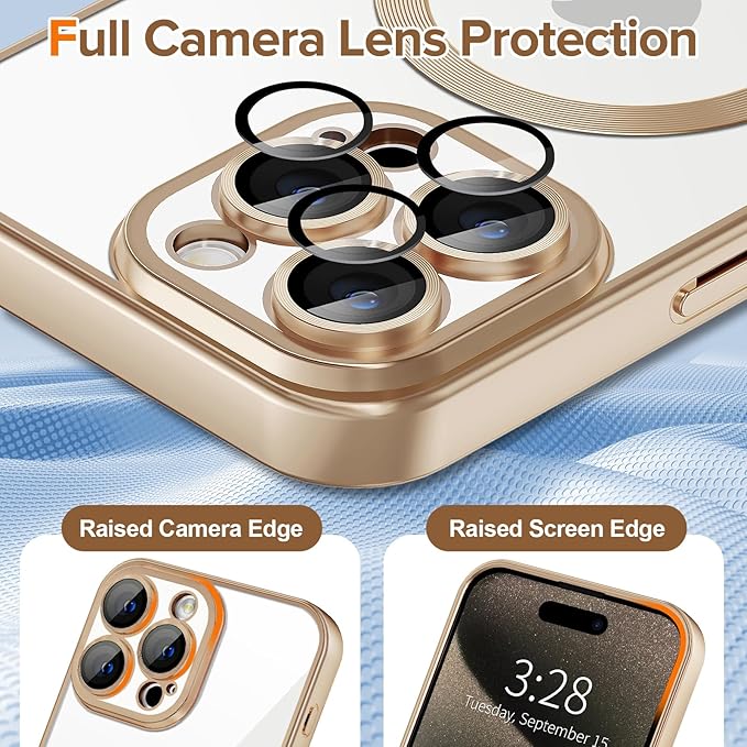 Hython Magnetic Clear for iPhone 15 Pro Max Case with Camera Lens Protector [Compatible with MagSafe] Plating Edge Slim Soft TPU Cover Protective Phone Case for 15 Pro Max 6.7", Matte Desert Brown