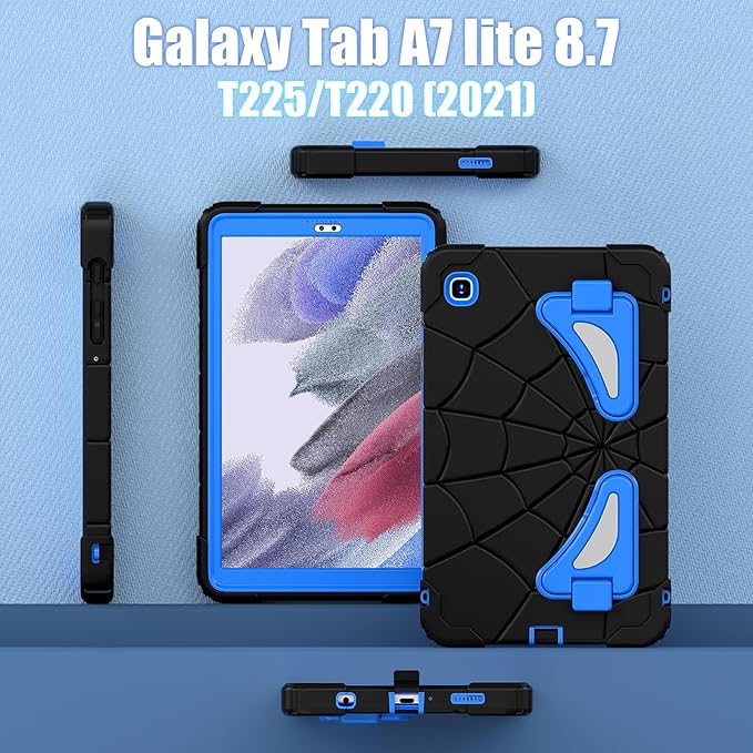 AKABEILA Compatible with Samsung Galaxy Tab A7 Lite 8.7 inch T225/T220(2021) Tablet Case，Lightweight Shockproof Rugged Protective Cover with Kickstand for Kids Children Boys Babies Black Blue