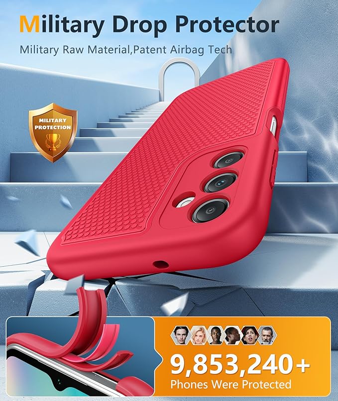 FNTCASE for Galaxy A14-5G Phone Case: Samsung A14 5G Military Grade Drop Protection, 14ft Drop Tested, Screen Protector Included, Anti-Slip Matte Textured, TPU+PC Dual Layer Shockproof Cover (Red)