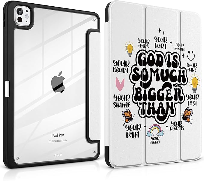 Case for iPad Pro 13 inch (M5) 2025 (M4) 2024 Release with Pencil Holder -Creative Inspiring Design Trifold Cover with Soft TPU Bumper Clear Back Auto Sleep/Wake for Students, Creative slogans