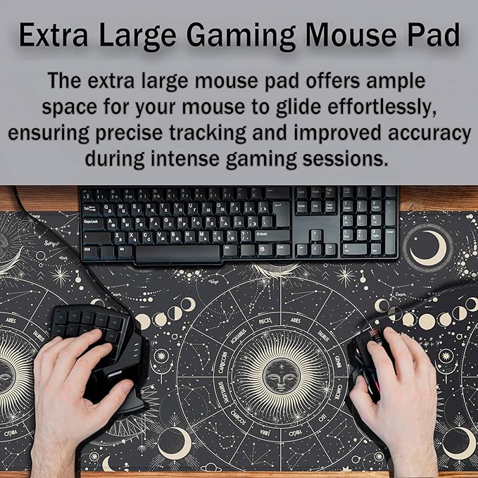 Big Mouse Pad Black Gaming Mousepad Computer Desk Accessories for Men Keyboard Mats Computer Pad Non-Slip Rubber Base 35.4 X 15.7 for Game Office, Vintage Engraved Witch Style