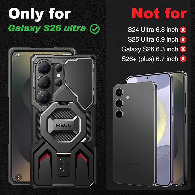 TONGATE for Samsung Galaxy S26 Ultra Case with Magnetic Stand, Compatible with MagSafe [Built-in Camera Cover & Ring Holder][Military-Grade Protection] Anti-Slip Rugged Phone Case for S26 Ultra, Black