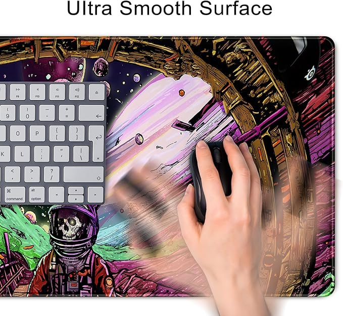 Strange Planet Desk Mat Space Scene Large Gaming Mouse Pad Extended Anime Vibrant Colors Desk Pad Futuristic Spaceship Mousepad XL Cosmic Adventure Skeleton Keyboard Mouse Mat 31.5"x11.8"