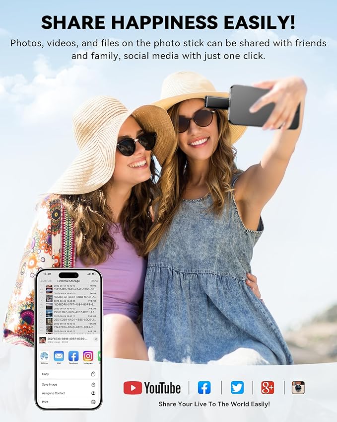 MFi Certified Flash Drive for iPhone iPad 256GB, Photo Stick for External Memory Storage, Easily Back Up and Save Photos Videos, USB Memory Stick Thumb Drive for iPhone/iPad/Android/PC (Black)