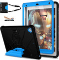 Andnary Case for iPad 9th/8th/7th Generation 10.2 inch, Heavy Shockproof Cover with Screen Protector/180° Rotating Handle/Bracket/Pen Holder/Shoulder Strap, Kids Case for 2021/2020/2019 (D-Black+Blue)