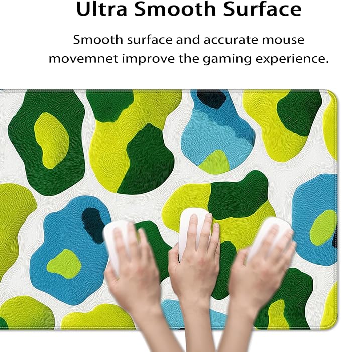 35.4 x 15.7 in, XXL Large Mouse Pad for Desk, Extended Keyboard Mouse Mat for Computer Office, Big Mouse pad with Stitched Edges, Gaming Pc-Abstract Leopard Print Green and Blue