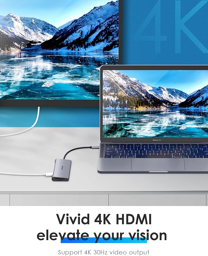 LENTION 7-in-1 USB C Multiport Hub with 4K HDMI, 100W PD, 3 USB 3.0 Ports, SD/MicroSD Card Reader Compatible MacBook Pro/Air/Neo 2016-2026 Stable Driver Adapter (C36B, Space Gray)