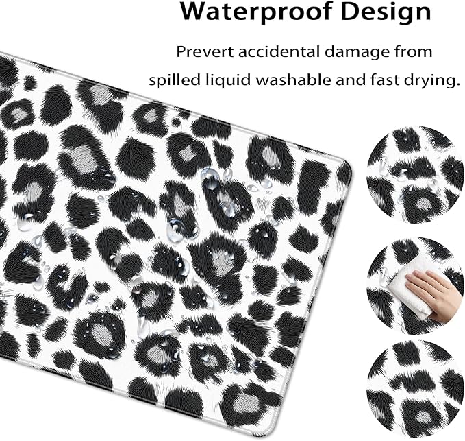 35.4 x 15.7 in, XXL Large Mouse Pad for Desk, Extended Keyboard Mouse Mat for Computer Office, Big Mouse pad with Stitched Edges, Gaming Pc-Black and White Leopard Print