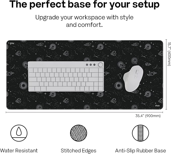 Pixio Mouse Pads - 36 x 16 inch XXL Celestial Black Multifunctional Large Desk Mats for Gaming, Office, Desktop Anti-Slip Waterproof Washable Computer Mouse Mat
