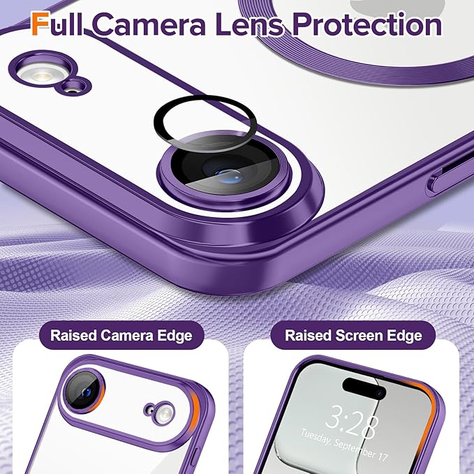 Hython Magnetic Clear for iPhone Air Case with Camera Lens Protector [Compatible with MagSafe] Luxury Plating Edge Slim Soft TPU Cover Protective Phone Case for iPhone Air 6.5", Matte Purple