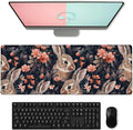 Graceful Bunny Gaming Mouse Pad, Large Cute Rabbit and Floral Desk Mat for Laptop Keyboard Computer, Non-Slip Rubber Base Desktop Extended Mousepad for Office Home Accessories 31.5"×11.8"