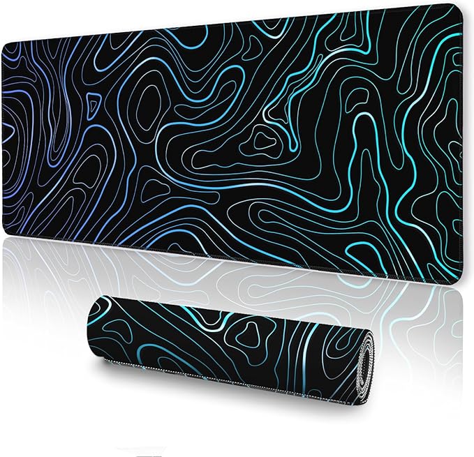 UJoowalk Topographic Mouse Pad Large, Gaming Mouse Pad, XL Mousepad, Keyboard and Mouse Pad, Desk Mat, 31.5 x 11.8 in, Black White Minimalist Contour for Office