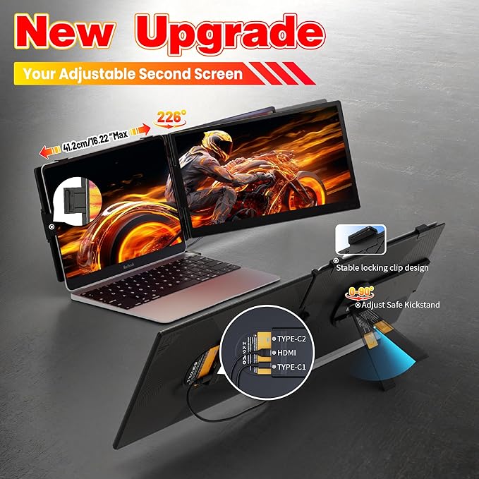 Laptop Screen Extender 0.27" Ultra-Thin, 14" FHD 1080P IPS Dual Portable Monitor, USB-C/HDMI Plug & Play Travel screen extender for 13-17" Laptops, Compatible with Window/Mac/Chrome/Switch/Android