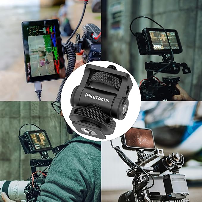 MINIFOCUS Camera Monitor Mount Swivel 360° and Tilt 180° Holder for 5" and 7" Field Monitor with Cold Shoe Mount and 3/8" & 1/4" Screw Hole