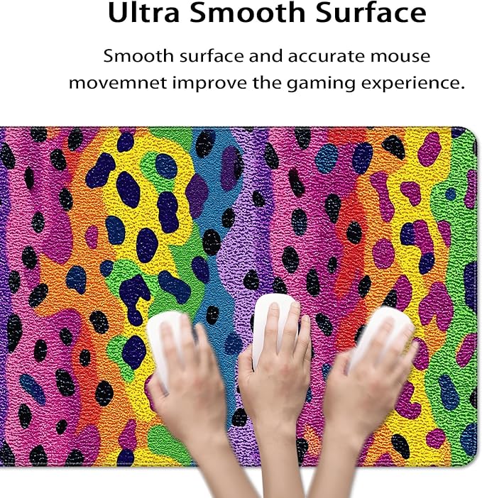 35.4 x 15.7 in, XXL Large Mouse Pad for Desk, Extended Keyboard Mouse Mat for Computer Office, Big Mouse pad with Stitched Edges, Gaming Pc-Rainbow Leopard