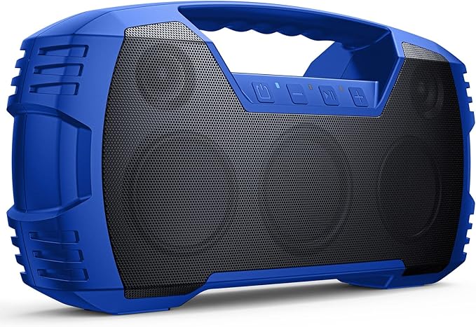 IPX7 Waterproof Outdoor Bluetooth Speaker, Wireless, 90W(Peak), 32H Playtime, Floating Design, Deep Bass & Loud Stereo Sound, Portable with Handle, Rugged for Pool, Beach, Kayaking, Hiking, Blue