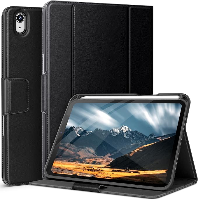 auaua Case for iPad mini 7 (A17 Pro), iPad mini 7th/6th Generation (2024/2021 8.3-inch), with Front Pocket Pencil Holder, Typing Angle Muti-Stand Magnetic Closure Auto Sleep/Wake (Black)