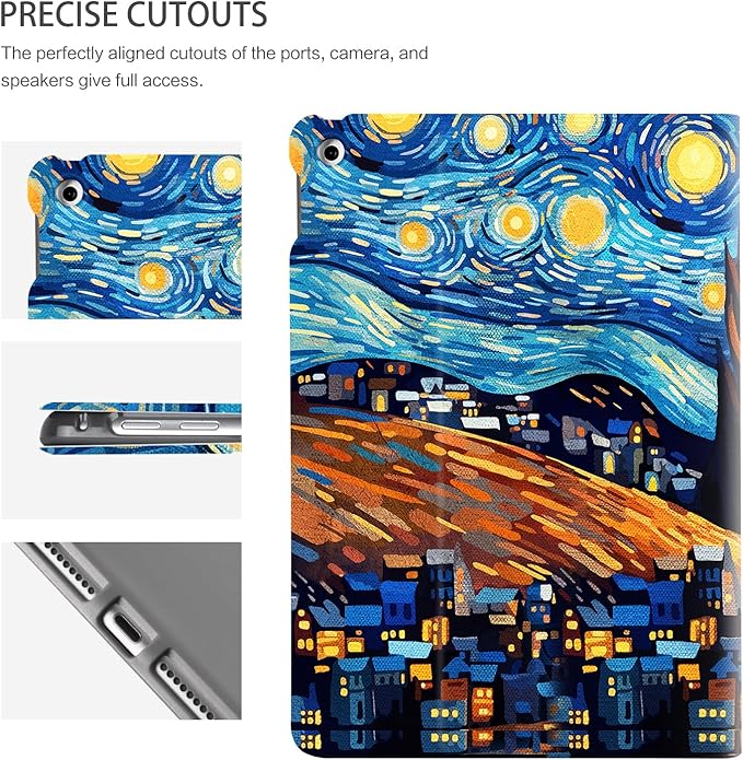 for iPad 9th Generation Case, iPad 8th Generation Case, iPad 7th Generation Cases, ipad case 9th Generation 10.2 inch Multi-Angle View Adjustable Stand Shockproof Auto Wake Sleep, Starry Night Cat