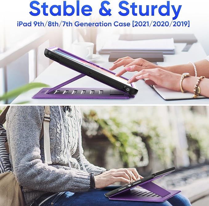 SEYMAC stock Case for iPad 9th/8th/7th Generation 10.2'', Strong Magnetic Auto Sleep Shockproof Case with Absorbing Multi-Angles Stand, Pen Holder, Card Slot (Purple)