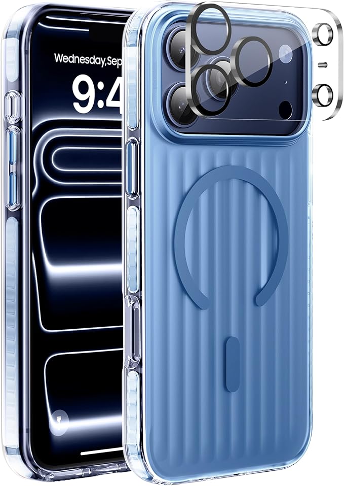 Strong Magnetic for iPhone 17 Pro Max case,1XLens Protector[10Ft Military-Grade Protection] Compatible with fit MagSafe Shockproof Slim Thin Cover case for iPhone 17 Pro Max 6.9 inch,Light Blue Metal