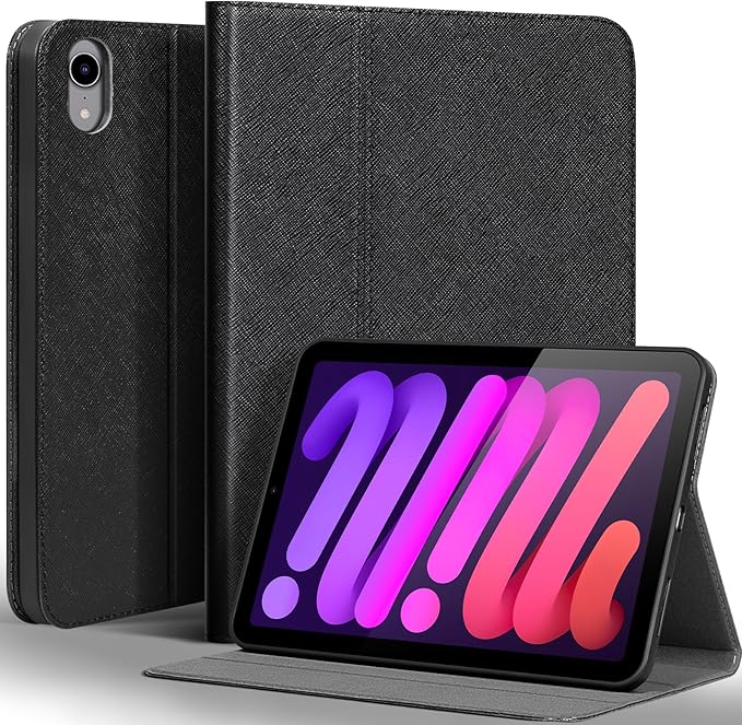 Gexmil Leather Case for iPad mini 7 (A17 Pro) 2024 / iPad mini 6 Generation 2021 8.3 Inch,Premium Cowhide Cover with Adjustable Stand, Auto Wake/Sleep,Palm-Print Black