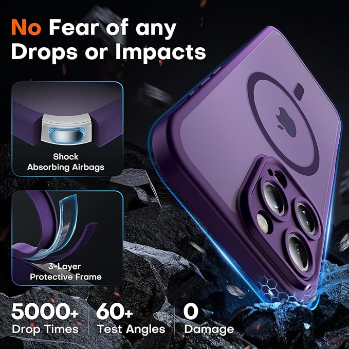 TOCOL for Phone 13 Pro Case, Compatible with Magsafe Charger, Full Camera Protection, Drop Protection, Translucent Matte Phone Case for iPhone 13 Pro 6.1 inch (Midnight Purple)