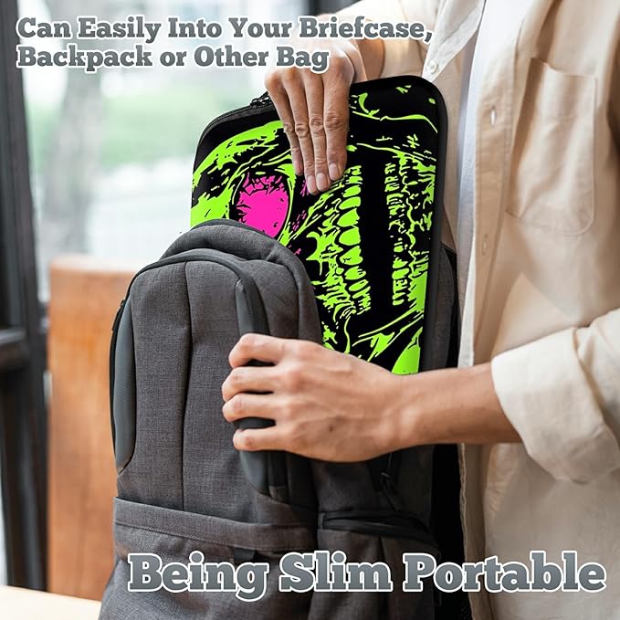 Laptop Sleeve Case Bag 15 inch, Neon Green Skull Slim Carrying Case Handbag Travel Laptop Bag for 15 inch MacBook Air M3/M2/15 Pro/Surface Laptop 7/6/5/4/3/ Dell XPS 15 Plus