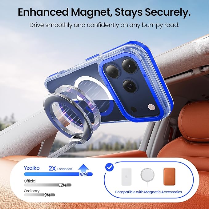 Strong Magnetic for iPhone 17 Pro case with camera lens protector [10Ft Military-Grade Protection] Compatible with fit MagSafe Shockproof Slim Thin Cover case for iPhone 17 Pro 6.3 inch, Clear Blue