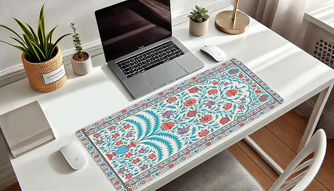 French KOKO Large Desk Mat 36" x 16.5" – Boho Floral Tapestry Mouse Pad for Keyboard & Mouse – Non-Slip Waterproof Desk Protector Aesthetic Office Pad for Women