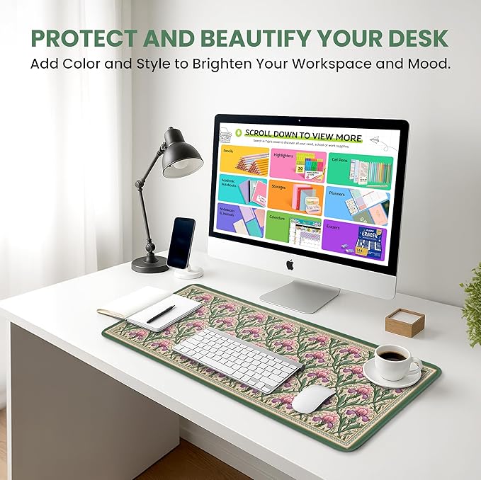 Large Mouse Pad for Desktop, Cute Desk Mat Pad Protector for Work & Gaming, Aesthetic Pretty Anti-Slip Laptop Blotter Cover for Office School Home Supplies, Blush Iris Garden, 31.5" x 11.8"