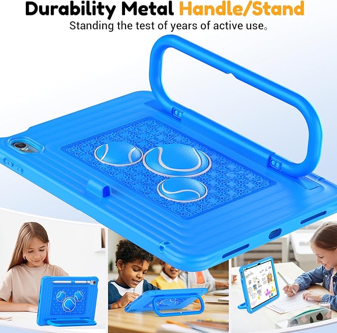 KAIJIAbox Kids Case for iPad A16 11th Generation 11 inch 2025/10th Generation 10.9” 2022- Military-Grade Rugged Drop Protection with Metal Handle/Stand, Screen Protector,Shoulder Strap-Blue