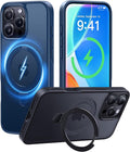 CASEKOO Ultra-Magnetic Stand for iPhone 16 Pro Case [Military Drop Protection] [Compatible with MagSafe] Shockproof Translucent Matte Slim Ring Holder Case for iPhone 16 Pro 6.3", Blue