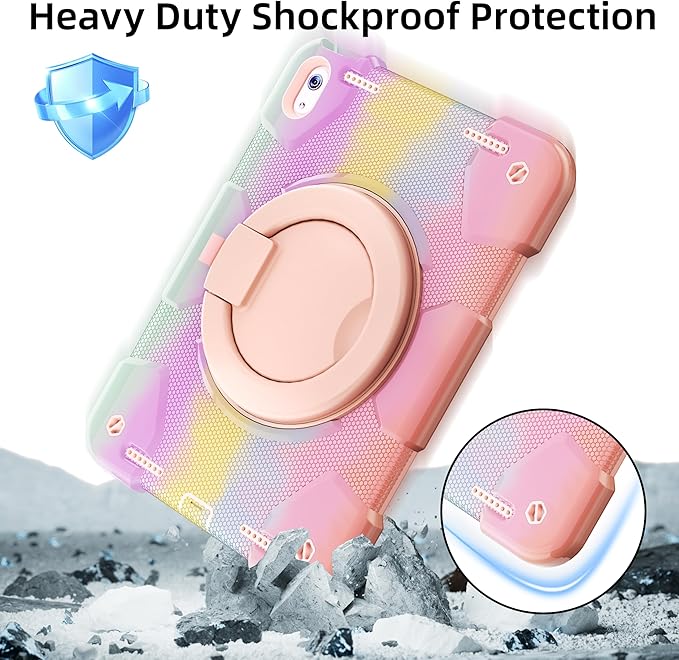 Andnary Case for iPad (A16) 11th Generation 11 inch 2025/10th Generation 10.9 inch 2022, Shockproof Cover with Screen Protector/360° Rotate Handle/Bracket/Pen Holder/Shoulder Strap (Colorful Pink)