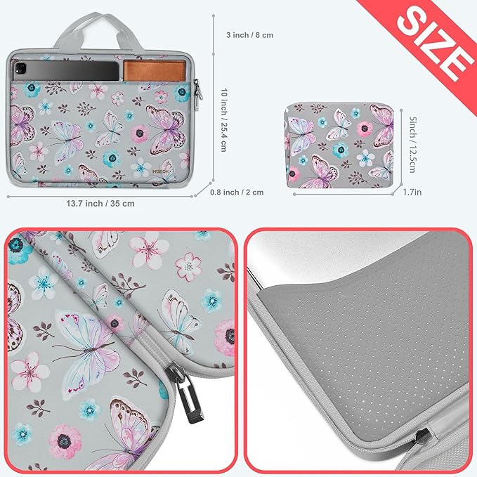 Hseok 13 14 inch Laptop Case Sleeve with Small Case,TSA Computer Handbag Compatible with MacBook Neo/Pro 14 M5/M4/M3/M2/M1,All Models 13.3" MacBook Air/Pro,XPS 13/14,Most 13-14 Notebooks,Butterfly