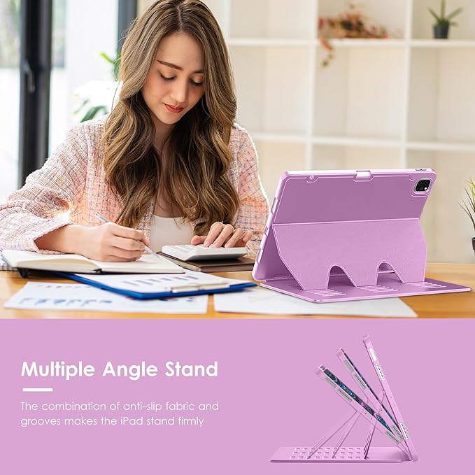 VIKESI Case for iPad Pro 12.9 6th / 5th / 4th / 3rd Generation Case 2022/2021/2020/2018,Multiple Angles Magnetic Stand Cover,Shockproof Soft Back,Pencil Holder,and Auto Sleep/Wake,Purple
