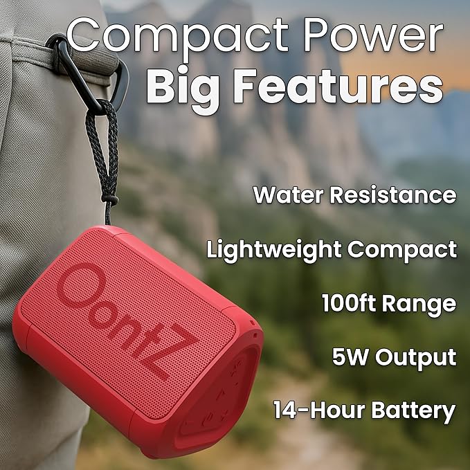 OontZ Angle Solo Portable Bluetooth Speaker - Ultra Portable, 14 Hours of Playtime, 100ft Wireless Range, Waterproof, Budget-Friendly Speaker for Travel, Outdoor or Home, Great Gift (Red)