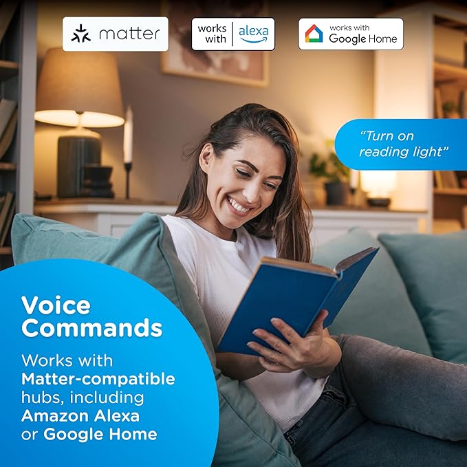 Enbrighten Vibe Indoor Dual-Outlet Wi‑Fi Matter Smart Plug, 2.4GHz, No Hub Required, Compatible with Alexa and Google Assistant, Dual Grounded Plug‑in Outlets, 81198-TS1
