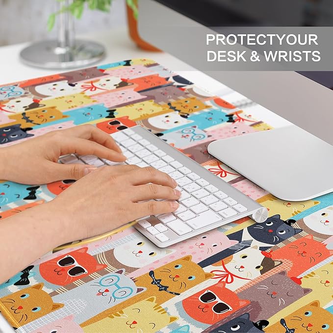 Large Mouse Pad Gaming, Desk Mat for Desktop, Cute Funny Cat Non-Slip Big Mousepad Desk Pad, 31.5" x 15.7"