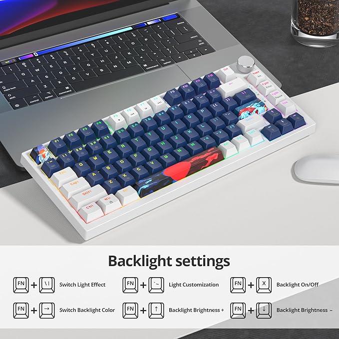 75% Mechanical Gaming Keyboard, Hot Swappable RGB Backlit Custom Keyboard with Knob, Gasket Mount USB Wired, 82 Keys White Blue Linear Red Switch (82 White Blue)